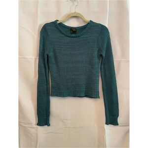 Full Tilt Medium Teal Crewneck Crop Knit Sweater